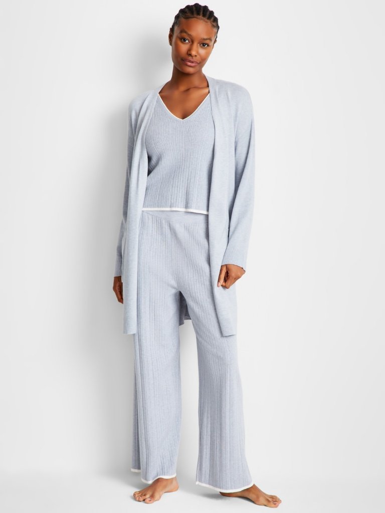 #1908 State Of Day Women's Sweater Knit Duster Robe- Blue Blizzard